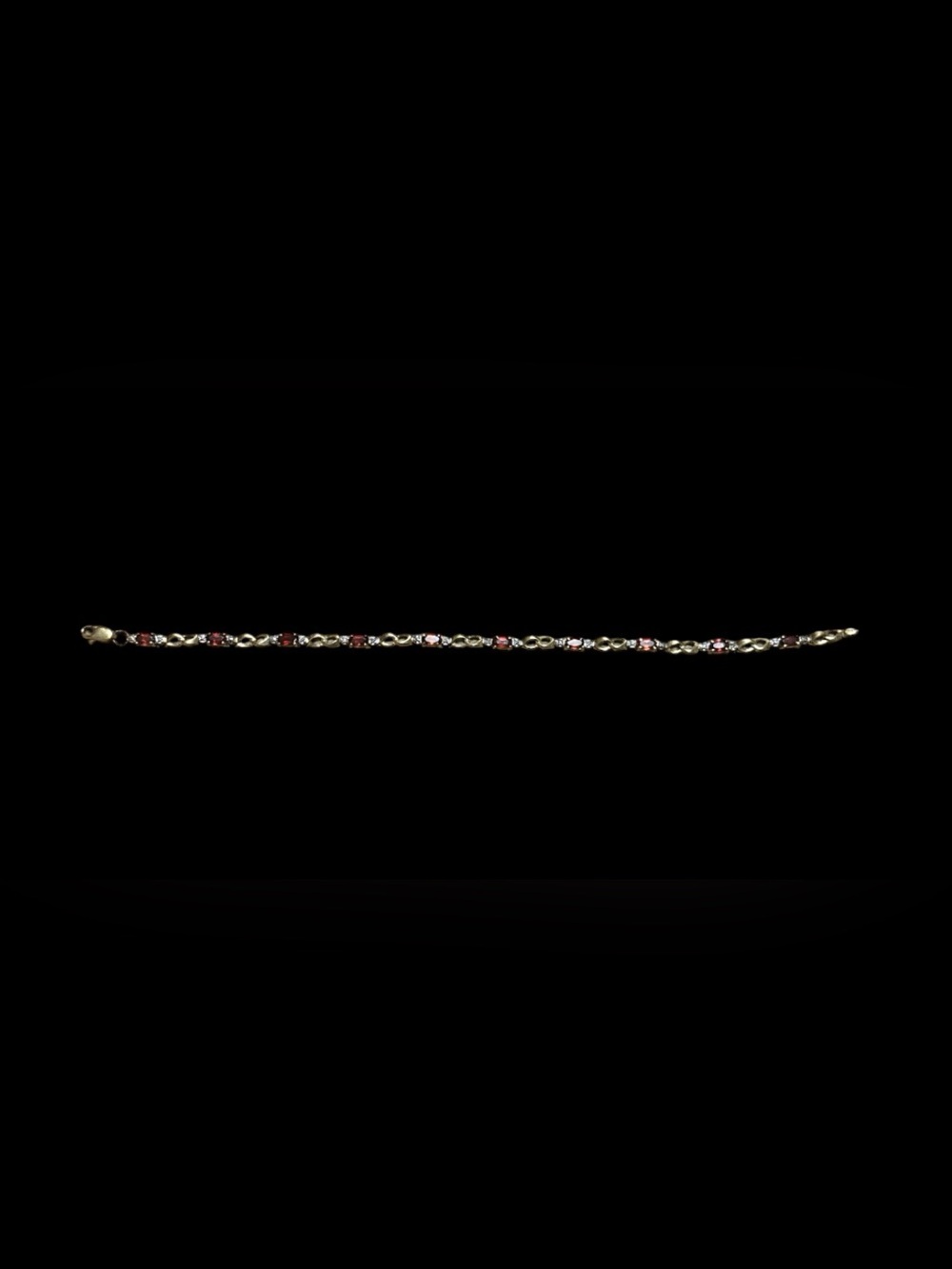 10k Gold Red Garnet Link Bracelet with Tiny Diamond Accents - Picture 3 of 6